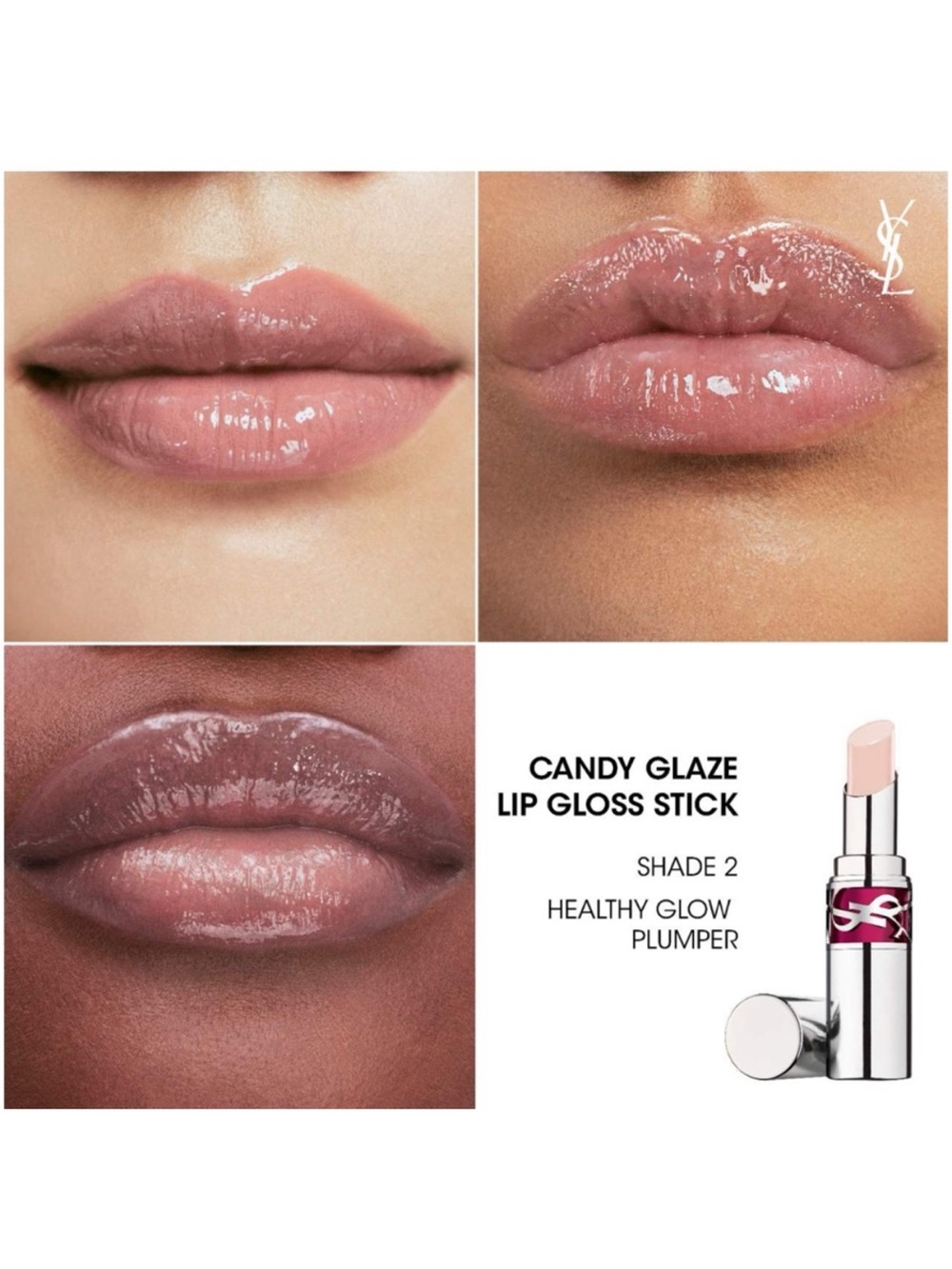 YSL Candy Glaze Lip Gloss Stick • Shade 2 Healthy Glow (Clear with Pink Hue)